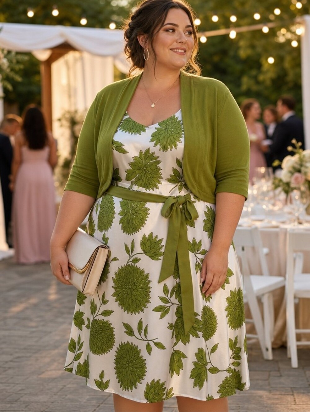 Vintage Jessica Howard Floral Dress & Shrug Set Green White Plus Size